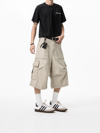 Pantaloni cargo bărbați în stil american, croială lejeră, picior drept, multiple buzunare, casual de vară