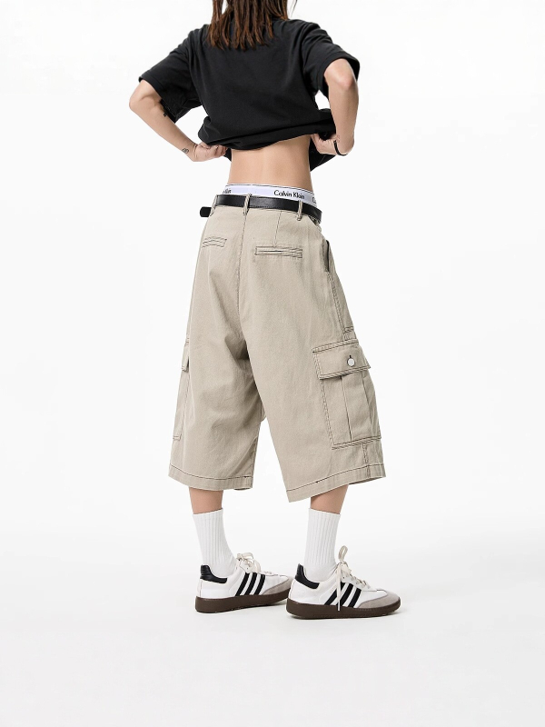 Pantaloni cargo bărbați în stil american, croială lejeră, picior drept, multiple buzunare, casual de vară