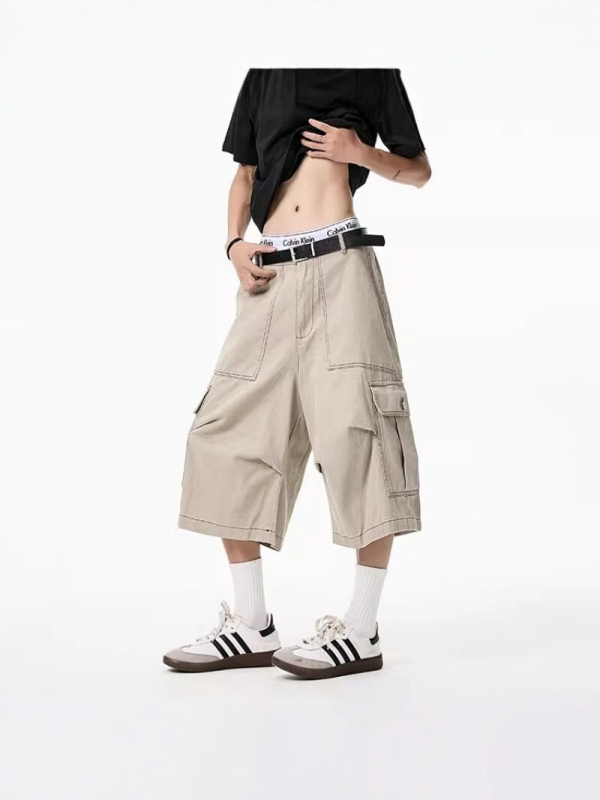 Pantaloni cargo bărbați în stil american, croială lejeră, picior drept, multiple buzunare, casual de vară