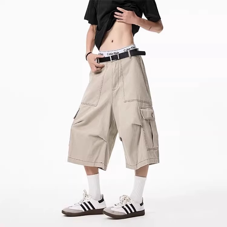 Pantaloni cargo bărbați în stil american, croială lejeră, picior drept, multiple buzunare, casual de vară