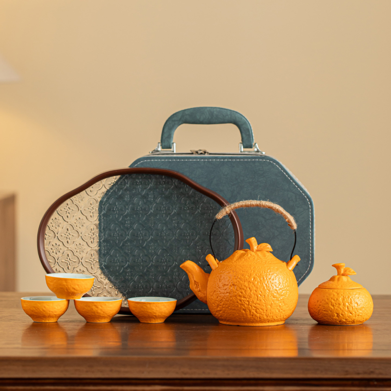 Set de ceai octagonal portabil din ceramică – ceainic și ustensile, cadou corporativ personalizat