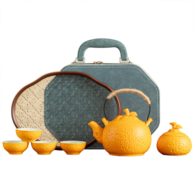 Set de ceai octagonal portabil din ceramică – ceainic și ustensile, cadou corporativ personalizat