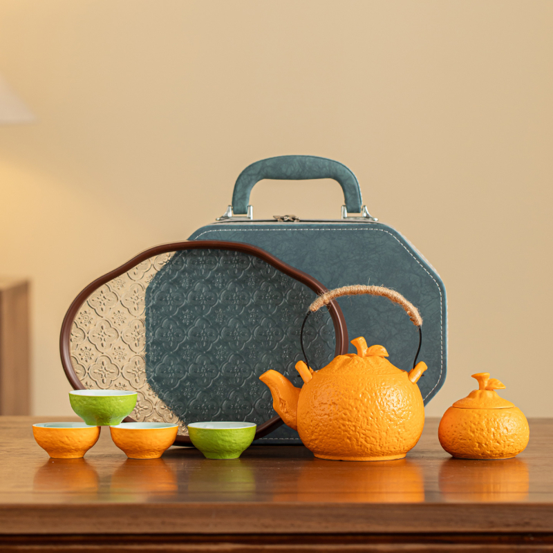 Set de ceai octagonal portabil din ceramică – ceainic și ustensile, cadou corporativ personalizat