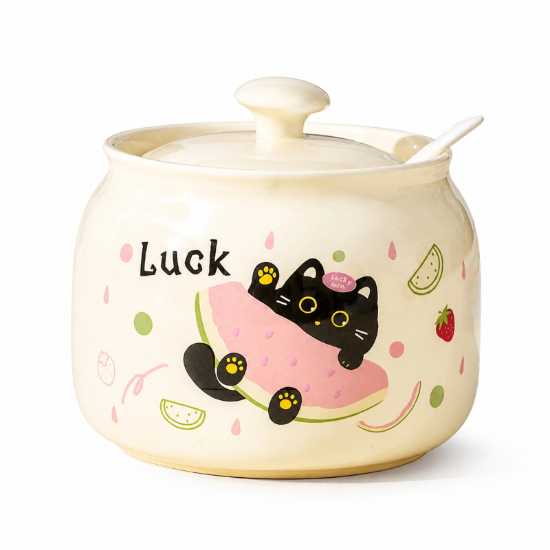 Vas ceramic pentru ulei de ardei iute și set de condimente – recipiente de bucătărie, borcan de sare, lingură