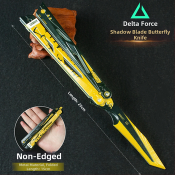 Zbraň Triangle Z Action Model Shadow Edge, motýlí nôž a kovový stojan