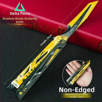 Zbraň Triangle Z Action Model Shadow Edge, motýlí nôž a kovový stojan