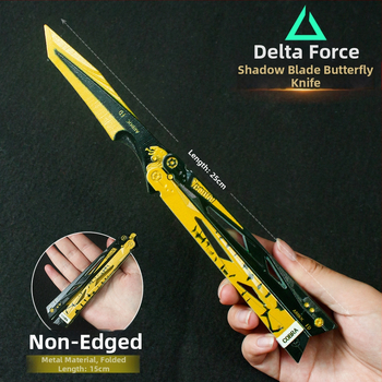 Zbraň Triangle Z Action Model Shadow Edge, motýlí nôž a kovový stojan