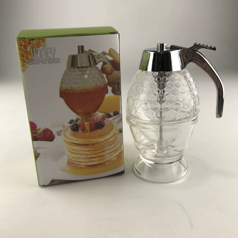 Sticlă dozator pentru miere din plastic, cu dozator sigilat și pâlnie de depozitare