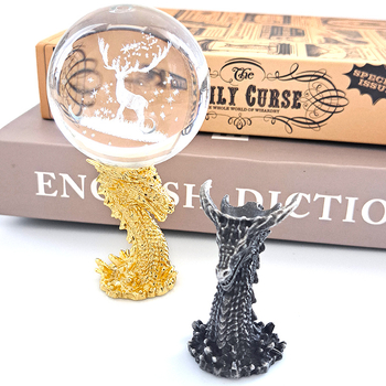Suport metalic cu dragon auriu și sferă de cristal – ornament decorativ, stil chinezesc, pentru casă și birou