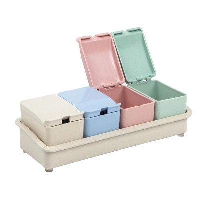 Set de recipiente pentru condimente din paie de grâu pentru bucătărie