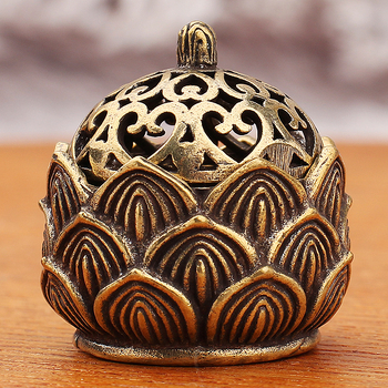 Suport pentru tămâie din bronz cu lotus decupat – decor metalic pentru birou și casă
