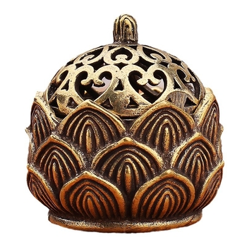 Suport pentru tămâie din bronz cu lotus decupat – decor metalic pentru birou și casă