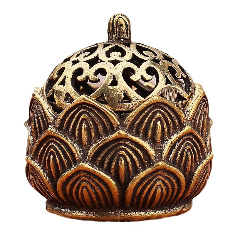 Suport pentru tămâie din bronz cu lotus decupat – decor metalic pentru birou și casă