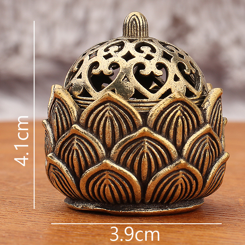 Suport pentru tămâie din bronz cu lotus decupat – decor metalic pentru birou și casă