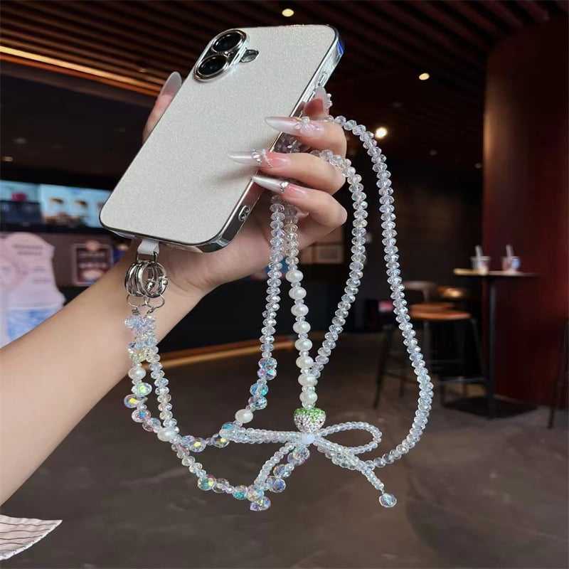 Șnur crossbody pentru telefon cu mărgele de cristal în formă de căpșună