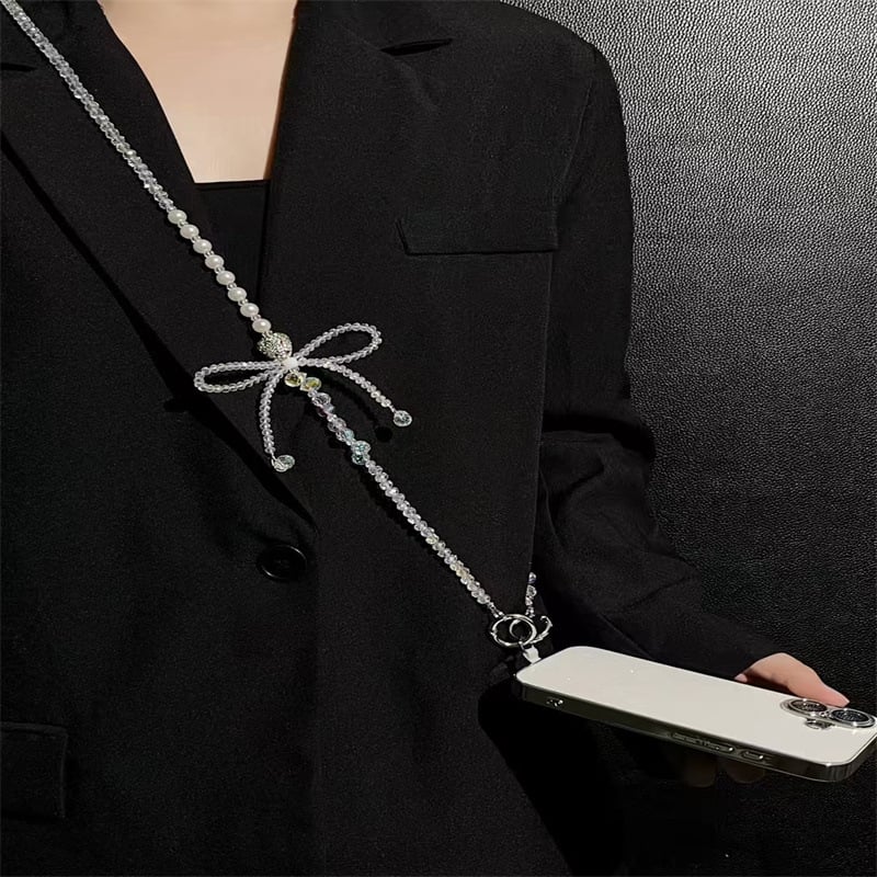 Șnur crossbody pentru telefon cu mărgele de cristal în formă de căpșună