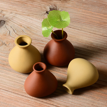 Ornament Tea Pet: mini vază din lut mov, lucrat manual, pentru aranjamente de ceai și hidroponie