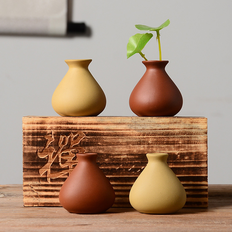 Ornament Tea Pet: mini vază din lut mov, lucrat manual, pentru aranjamente de ceai și hidroponie