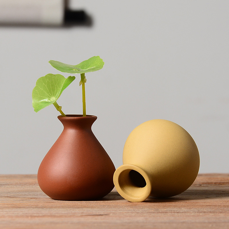 Ornament Tea Pet: mini vază din lut mov, lucrat manual, pentru aranjamente de ceai și hidroponie