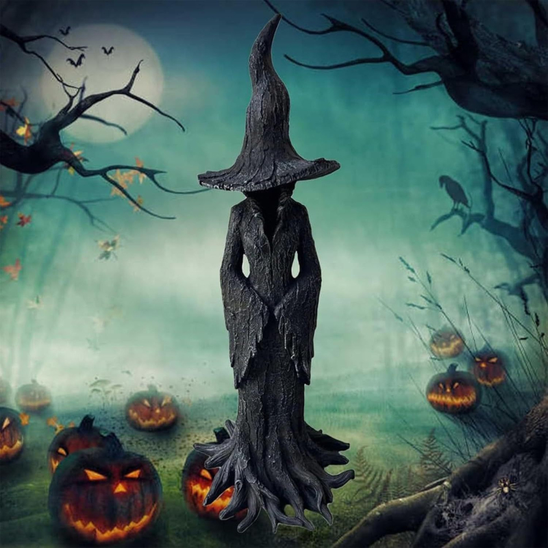 Statuie de vrăjitoare din rășină, decor de Halloween pentru casă