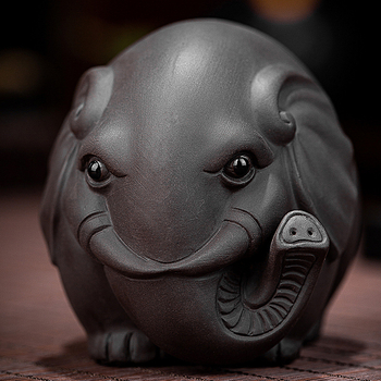 Animal de ceai din lut mov, elefant – ornament lucrat manual, pentru masă de ceai, prosperitate