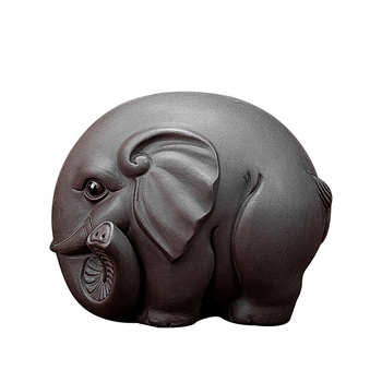 Animal de ceai din lut mov, elefant – ornament lucrat manual, pentru masă de ceai, prosperitate