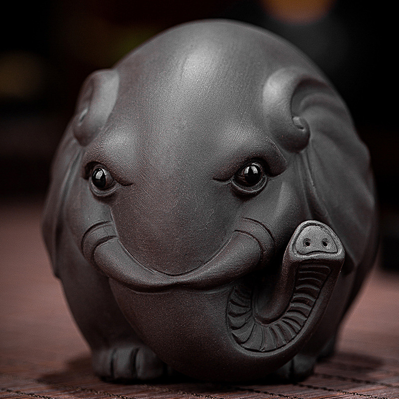 Animal de ceai din lut mov, elefant – ornament lucrat manual, pentru masă de ceai, prosperitate