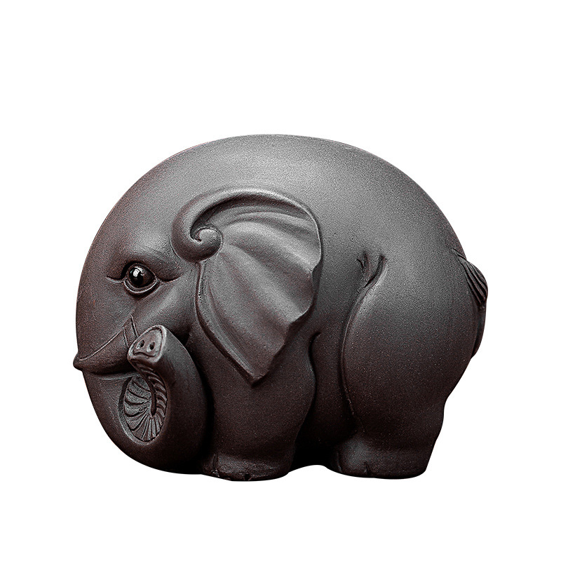 Animal de ceai din lut mov, elefant – ornament lucrat manual, pentru masă de ceai, prosperitate