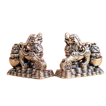 Cuplu Pixiu din alamă pură – ornamente decorative vintage pentru belșug și noroc