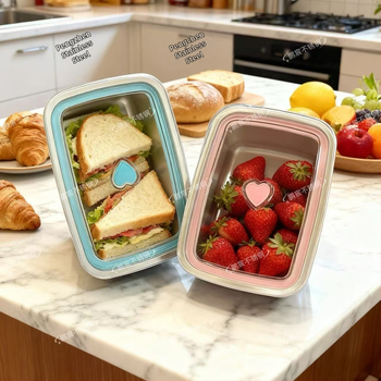 Nerezová obedárová krabička s vekom, Bento box, uzavretá nádoba na čerstvosť na skladovanie v chladničke, potravinárska, objem 1–2 l, jednovrstvová