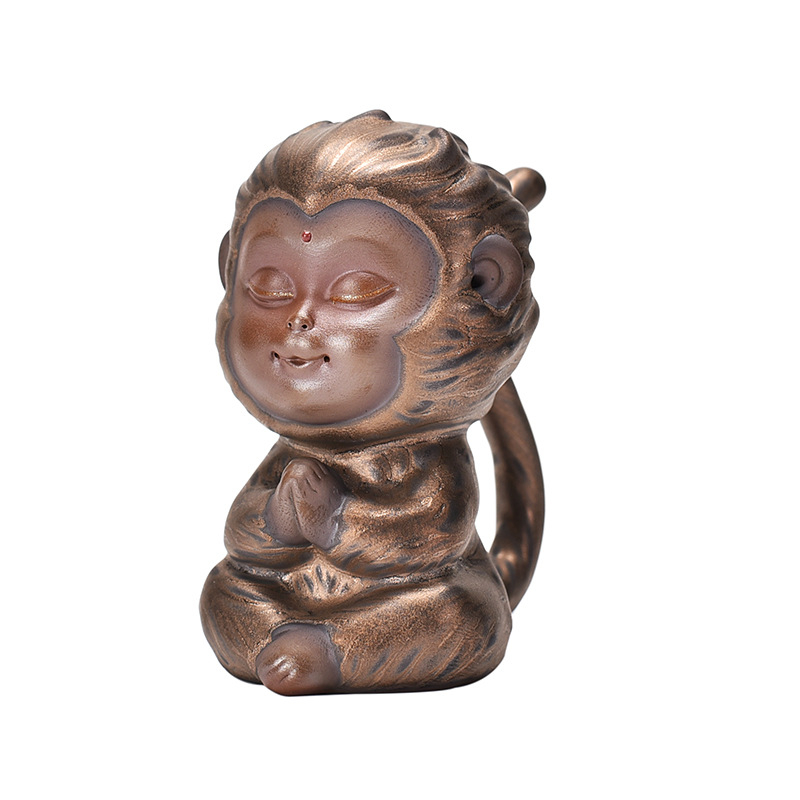 Tea Pet maimuță aurie – decor ceramic premium pentru birou, acvariu și mașină