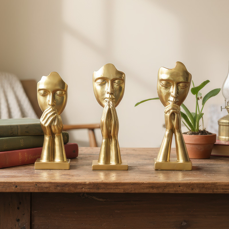 Set de trei figurine abstracte de rugăciune, minimalist, în stil euro-american, din rășină.
