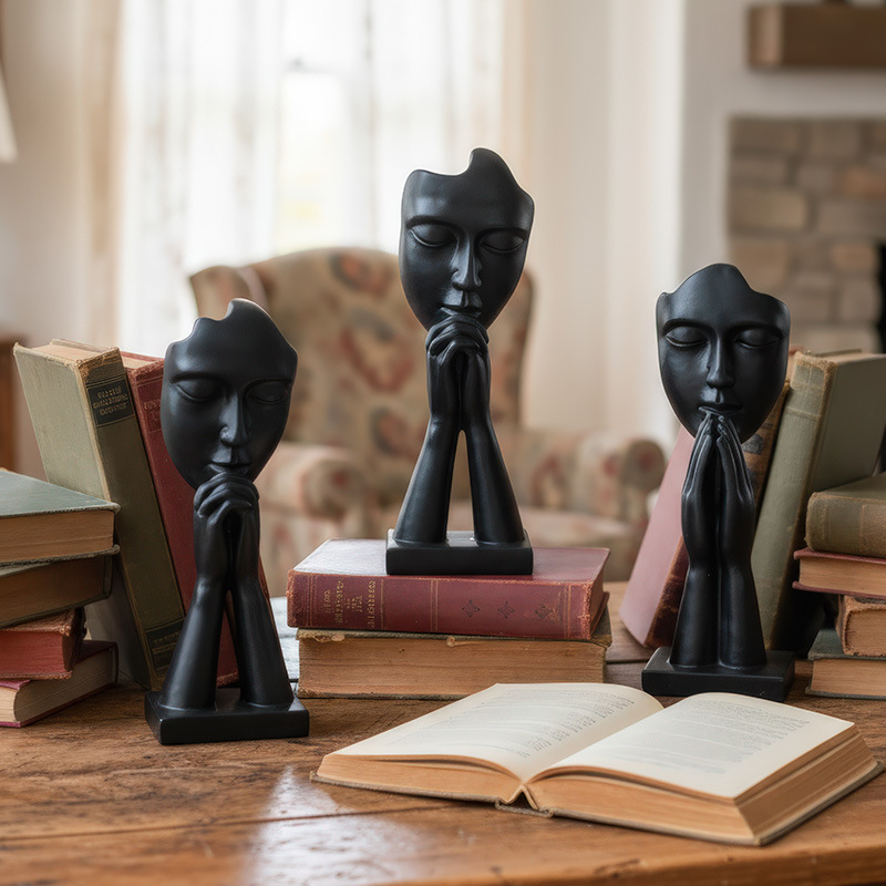 Set de trei figurine abstracte de rugăciune, minimalist, în stil euro-american, din rășină.
