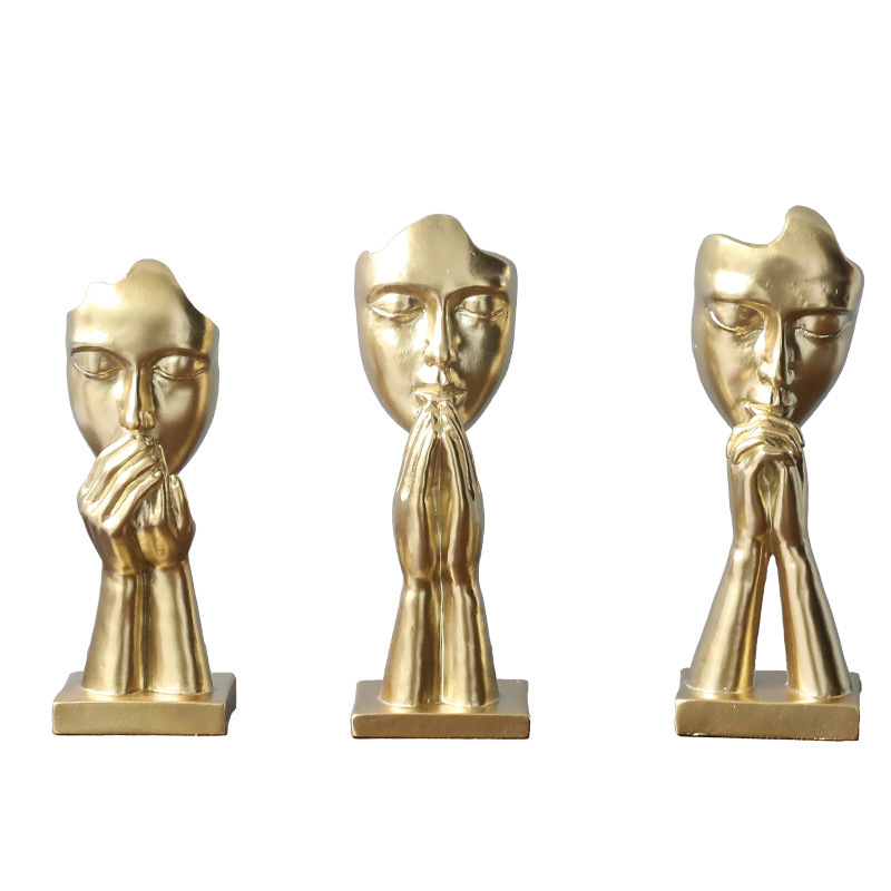 Set de trei figurine abstracte de rugăciune, minimalist, în stil euro-american, din rășină.