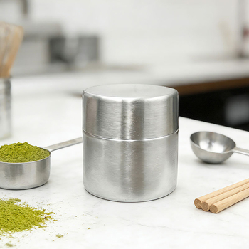 Recipient din oțel inoxidabil cu mecanism manual pentru matcha, uz casnic, recipient portabil de depozitare a pudrei de matcha, recipient ermetic pentru ceai în timpul călătoriilor