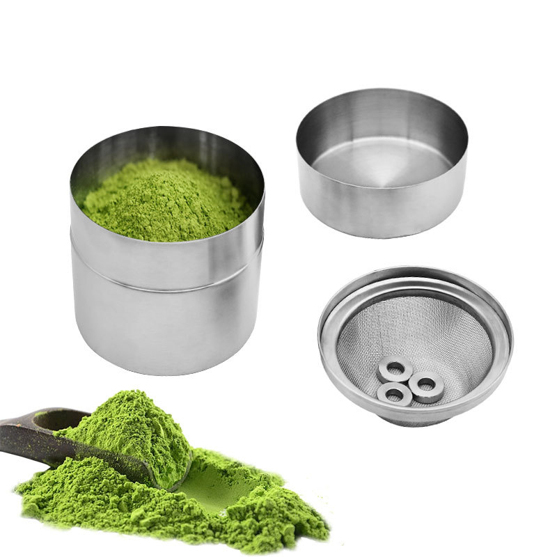 Recipient din oțel inoxidabil cu mecanism manual pentru matcha, uz casnic, recipient portabil de depozitare a pudrei de matcha, recipient ermetic pentru ceai în timpul călătoriilor