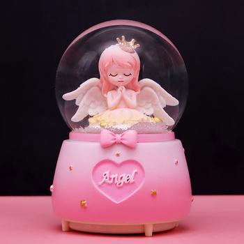 Cutie muzicală cu coroană și fată înger, glob de cristal drăguț, ornament de birou, cadou creativ