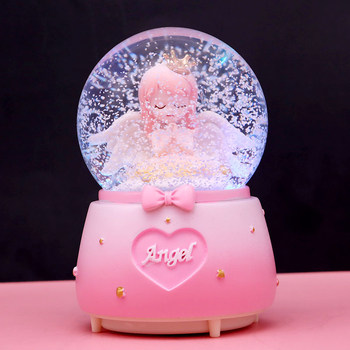 Cutie muzicală cu coroană și fată înger, glob de cristal drăguț, ornament de birou, cadou creativ