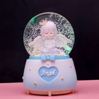 Cutie muzicală cu coroană și fată înger, glob de cristal drăguț, ornament de birou, cadou creativ