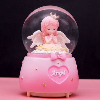Cutie muzicală cu coroană și fată înger, glob de cristal drăguț, ornament de birou, cadou creativ