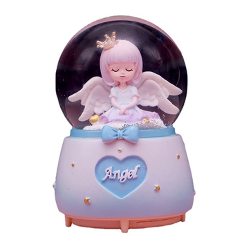 Cutie muzicală cu coroană și fată înger, glob de cristal drăguț, ornament de birou, cadou creativ