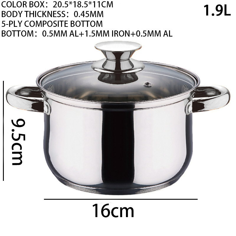 Oală de supă din oțel inoxidabil alimentar, pentru uz casnic, cu două mânere, fund din cinci straturi pentru gătit la aburi și fiert