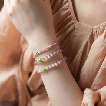 Brățară feminină în stil chinezesc cu piatră ochi de pisică și jad olive, mărgele rotunde, realizată manual, design minimalist