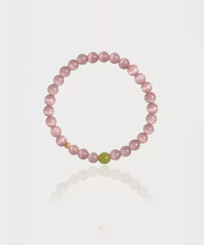 Brățară feminină în stil chinezesc cu piatră ochi de pisică și jad olive, mărgele rotunde, realizată manual, design minimalist