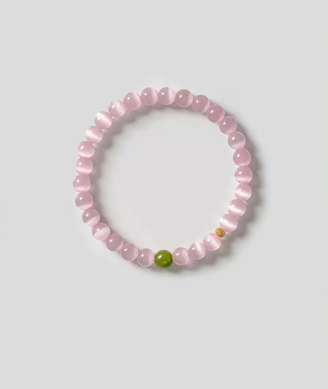 Brățară feminină în stil chinezesc cu piatră ochi de pisică și jad olive, mărgele rotunde, realizată manual, design minimalist