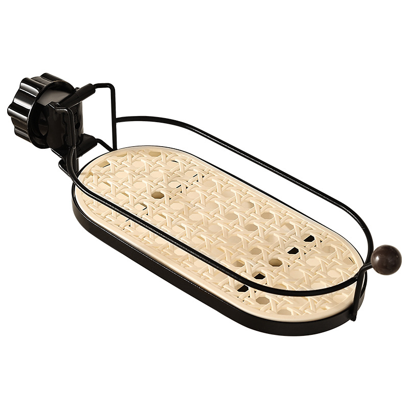 Raft de depozitare pentru robinetul bucătăriei, montaj fără găuri, pentru cârpe, săpun de vase și bureți, cu coș de drenaj