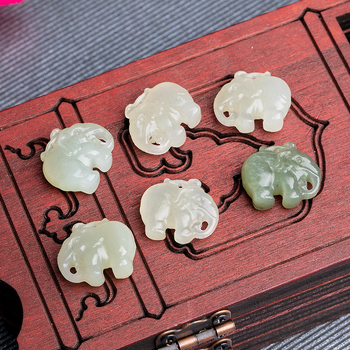 H0002 Star Rain Jad Hetian natural, verde-alb, pandantiv cu elefant, sculptat manual, DIY