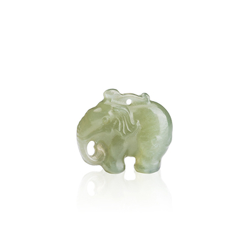 H0002 Star Rain Jad Hetian natural, verde-alb, pandantiv cu elefant, sculptat manual, DIY