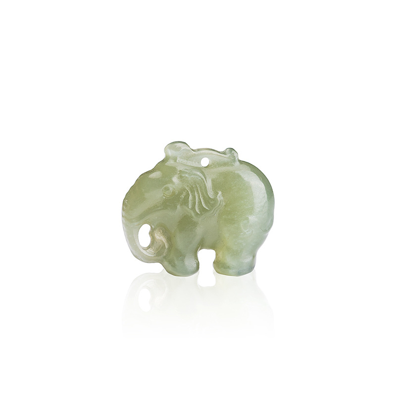 H0002 Star Rain Jad Hetian natural, verde-alb, pandantiv cu elefant, sculptat manual, DIY