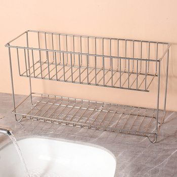 Raft de depozitare dublu nivel din oțel inoxidabil 304 cu suport pentru pastă de dinți, fără montaj, pentru bucătărie și baie